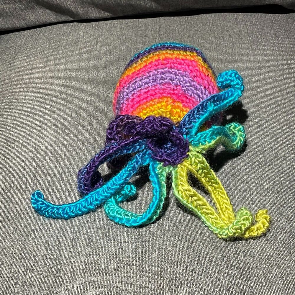 Handmade Crochet Rainbow Octopus Amigurumi Plush 9.5" OOAK Colorful Sea Animal